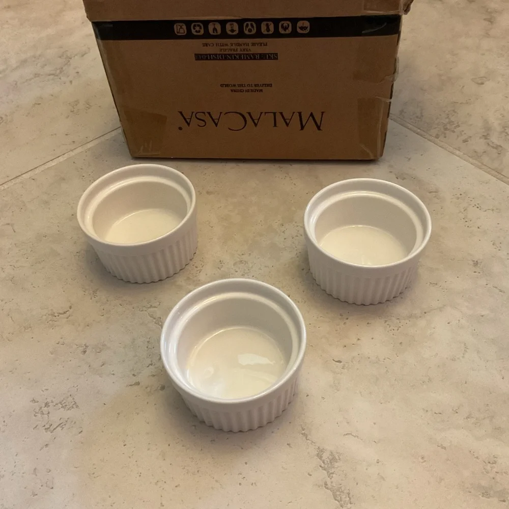 Malacasa Porcelain set of 6 Classic White Ribbed Ramekin Baking Dish Oven Safe
